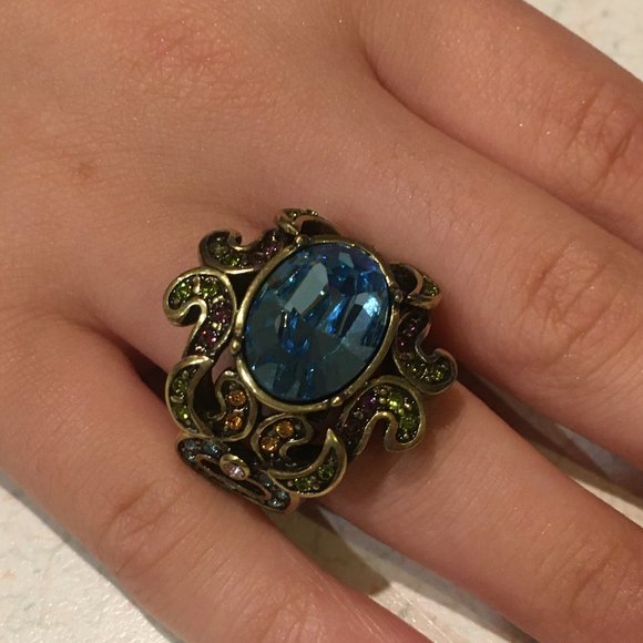 Heidi Daus Jewelry - Heidi Daus Blue Deco Cocktail Ring Retired c 1990s